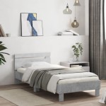 (Concrete Grey, 90 x 190 cm) vidaXL Bed Frame with Headboard and LED Lighting Base